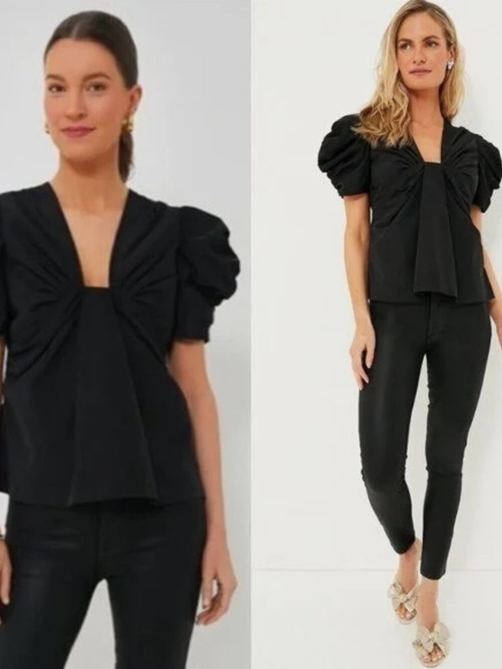 Hyacinth House Tuckernuck Aubrey Blouse Puff Sleeve Black XS NWT